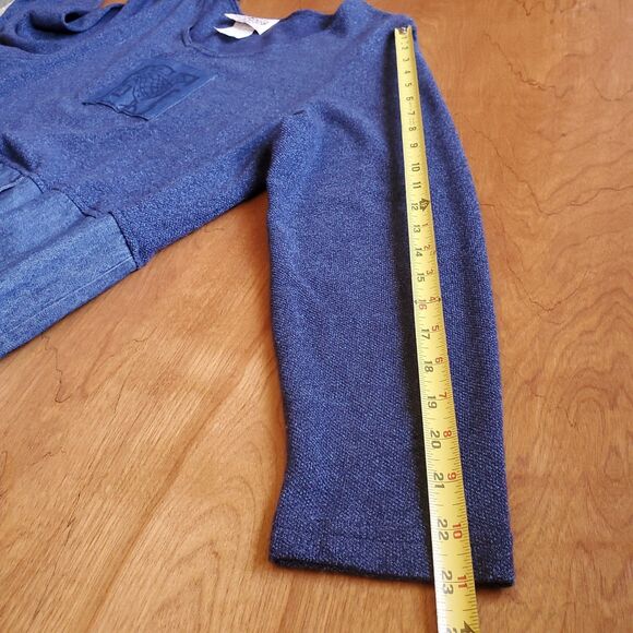 Vintage LS Maxi Dress Sz XL Blue Teacher Lagenlook 80s Bird Patch Knit & Woven - Picture 12 of 12